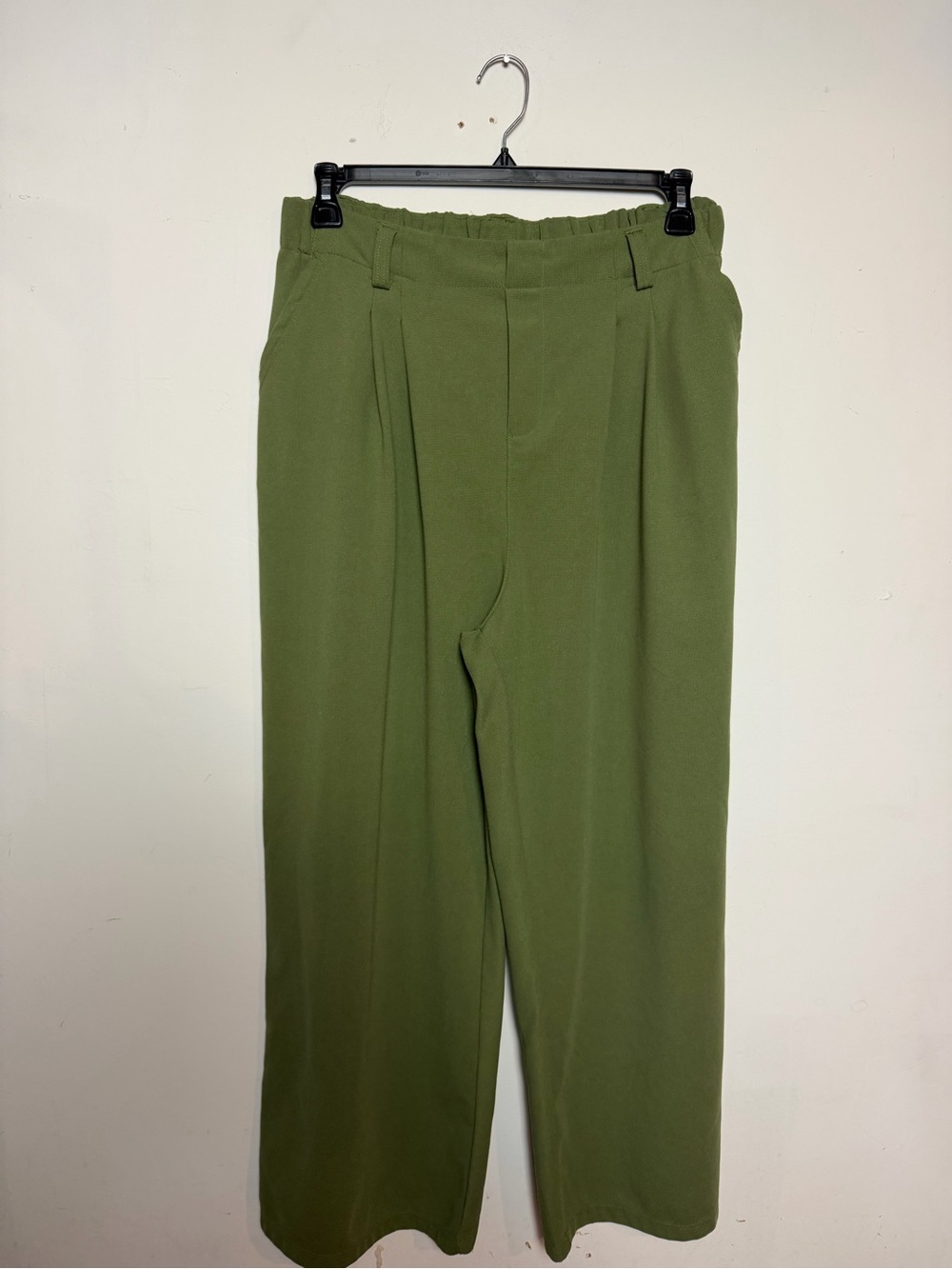 Halara Green Wide Leg Pleated Pants XL High Rise Elastic Waist Trousers